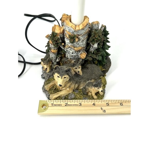 Cabin Theme Wolf Accent Table Lamp WolvesPups Birch Trees Woods Detailed Resin - Picture 10 of 15